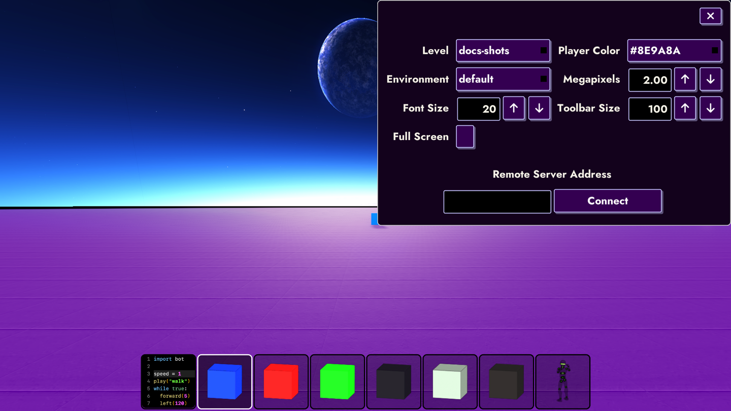 Settings panel